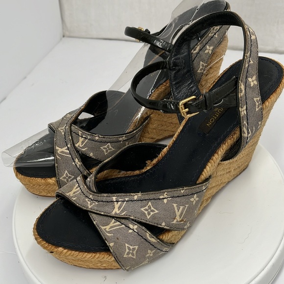 Louis Vuitton Grey Monogram Canvas Idylle Espadrille Wedge Sandals Size 36.5 - Picture 3 of 12